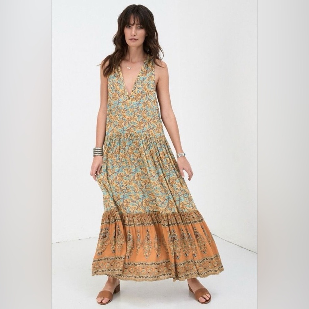 Spell & The Gypsy Collective Delirium Maxi Dress Gold Boho Floral XS Extra Small - Picture 10 of 15